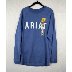 Ariat Rebar Men’s Long Sleeve Logo T Shirt Blue 100% Cotton NWT